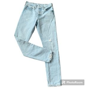 Levi’s 501 Skinny Button Fly Rigid Denim Distressed Jeans size 25x30 Light Wash